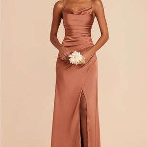 Chic Satin Tan Maxi Dress